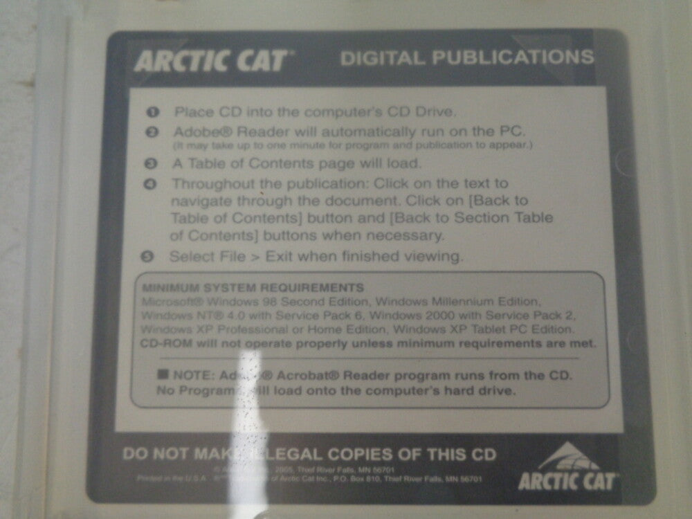Arctic Cat 2007 Snowmobile Service Manual CD Disc Part# 2257-765