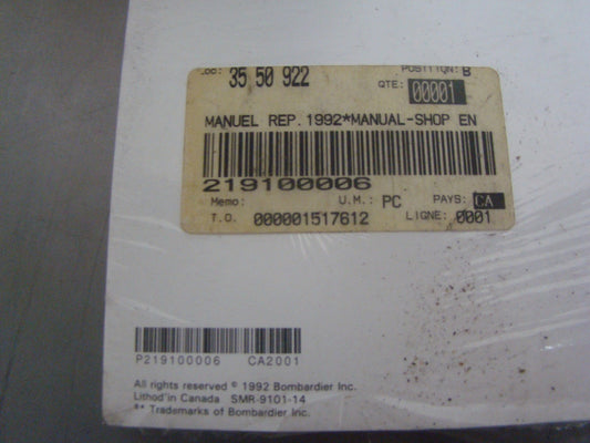 Sea-Doo 1992 Service Manual 5805-5851-5812-5860 4 Models Shop Manual 219100006