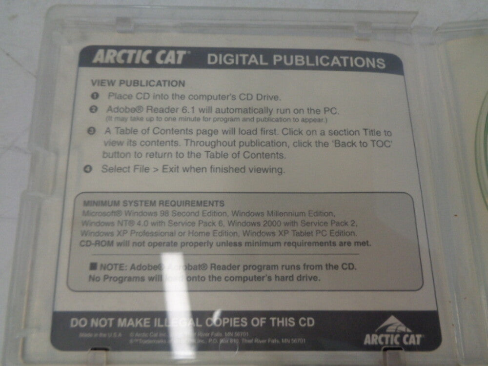Arctic Cat 2005 4-Stroke Snowmobile Service Manual CD Disc Part# 2257-229