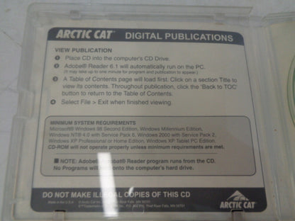 Arctic Cat 2005 4-Stroke Snowmobile Service Manual CD Disc Part# 2257-229