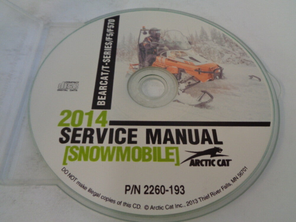 Arctic Cat Snowmobile 2014 Bearcat / T / F5 Service Manual CD Disc Part 2260-193