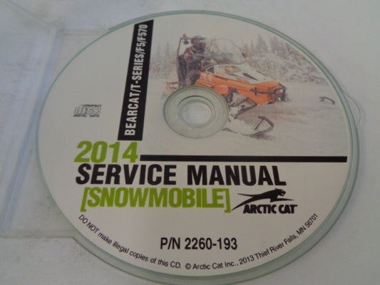 Arctic Cat Snowmobile 2014 Bearcat / T / F5 Service Manual CD Disc Part 2260-193