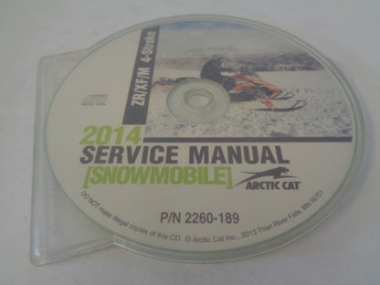Arctic Cat Snowmobile 2014 ZR/XF/M 4-Stroke Service Manual CD Disc # 2260-189
