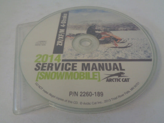 Arctic Cat Snowmobile 2014 ZR/XF/M 4-Stroke Service Manual CD Disc # 2260-189