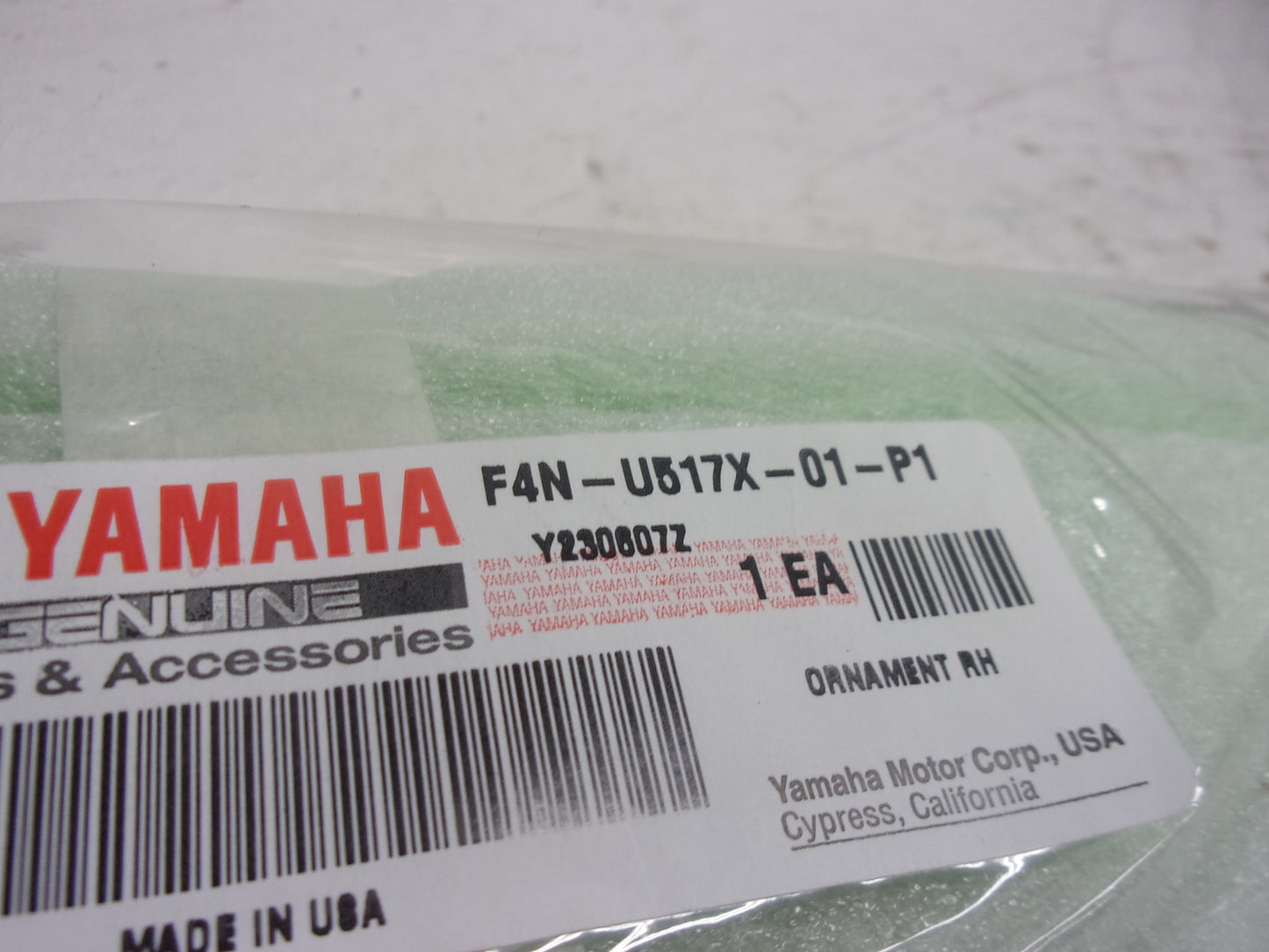 Yamaha 2023-2024 VX C/D/L OEM RH Green Ornament Assembly # F4N-U517X-01-98