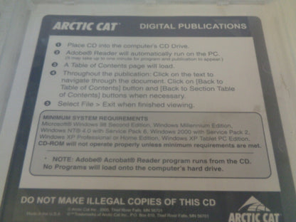 Arctic Cat 2003-2006 Snowmobile Service Labor Codes CD/ Disc Part# 2257-446