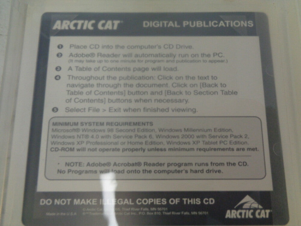 Arctic Cat 2006 Snowmobile High Altitude Guidebook CD / Disc # 2257-806