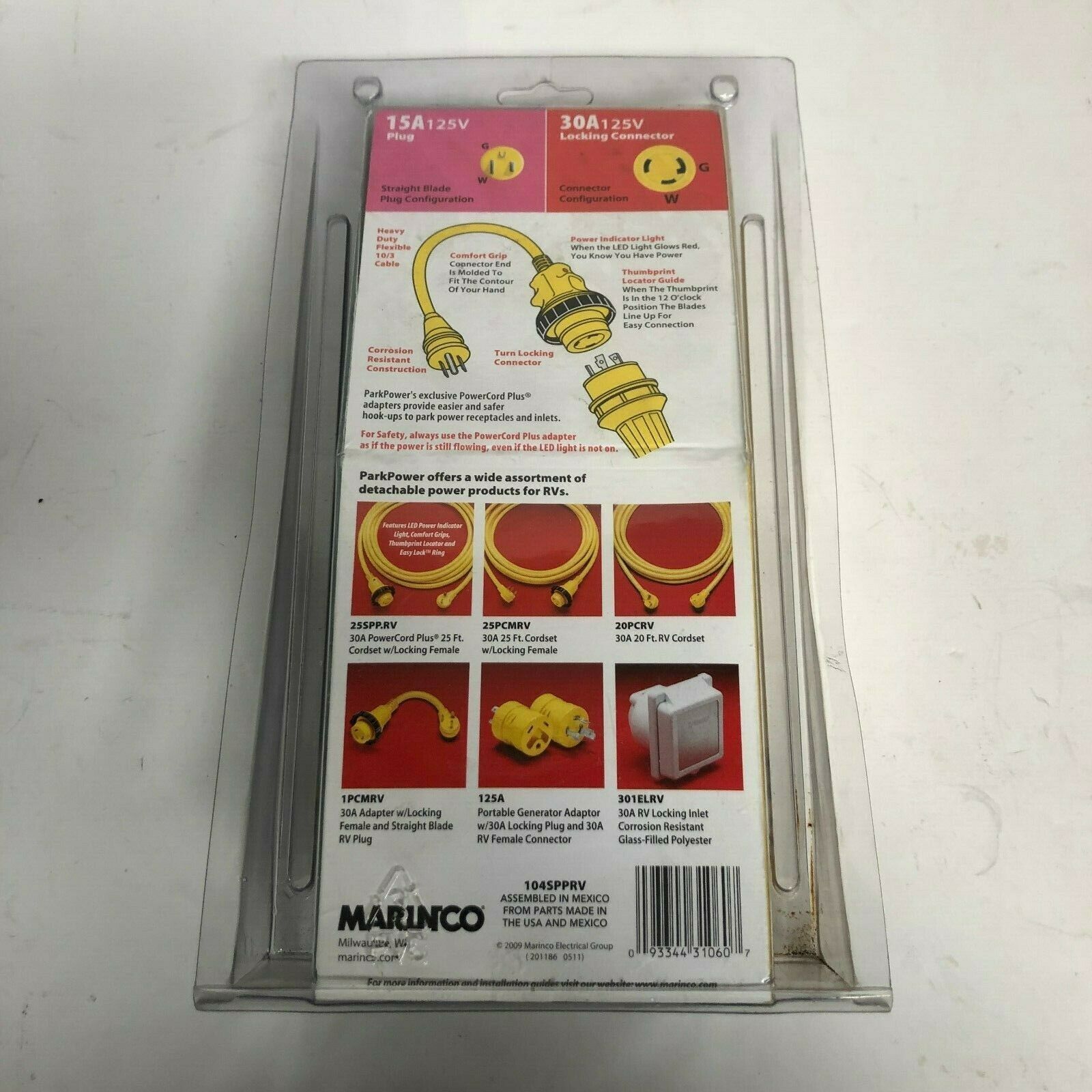 Marinco Pigtail Power Cord plus Adapter Part# 104SPPRV
