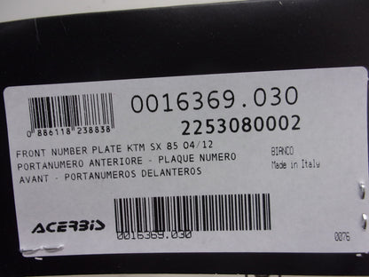 KTM Dirt Bike 2004-2012 SX 85 NEW Acerbis White Front Number Plate # 0016369.030