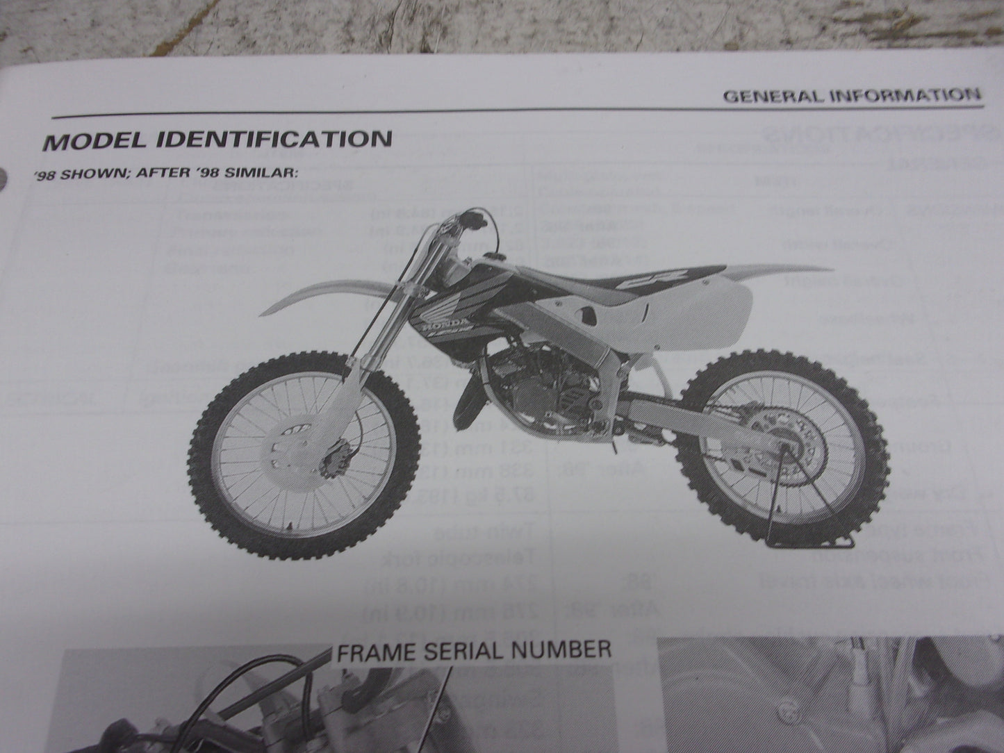 Honda Dirt Bike MX 1998-1999 CR125R OEM Service Manual Part# 61KZ451