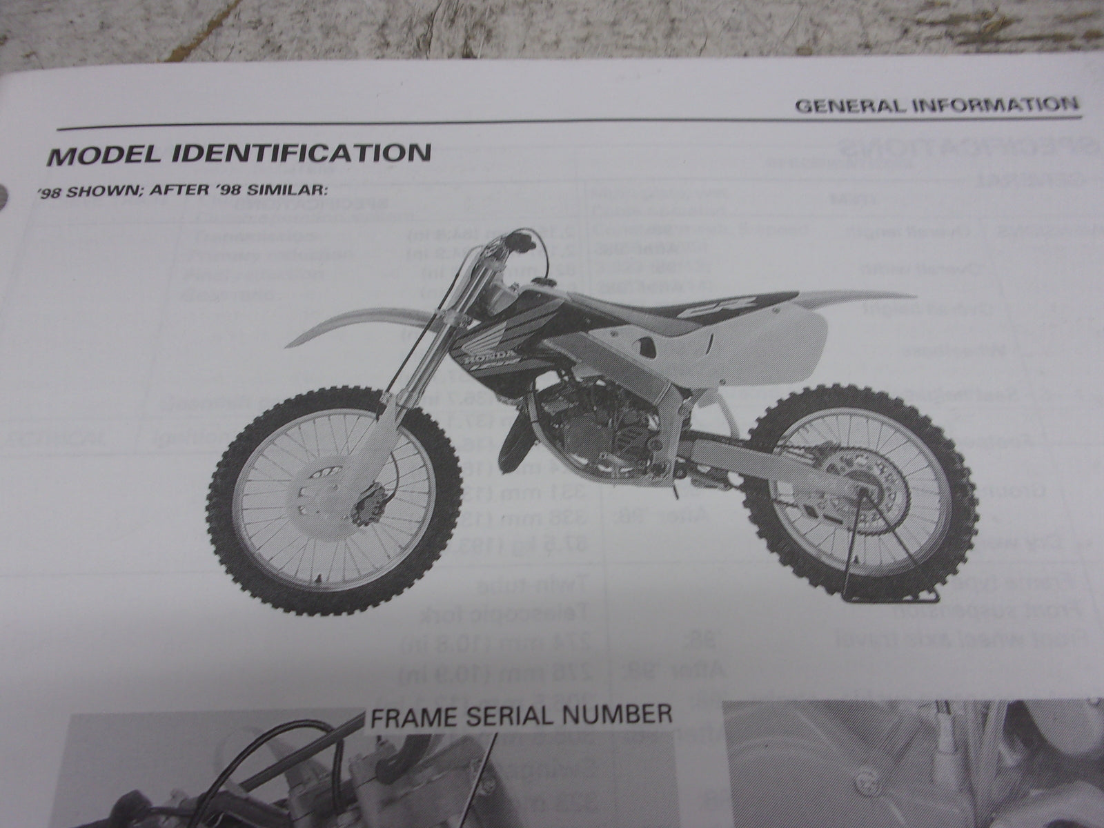 Honda Dirt Bike MX 1998-1999 CR125R OEM Service Manual Part# 61KZ451