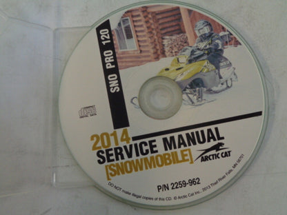 Arctic Cat Snowmobile 2014 Snow Pro 120 Service Manual CD Disc Part# 2259-962