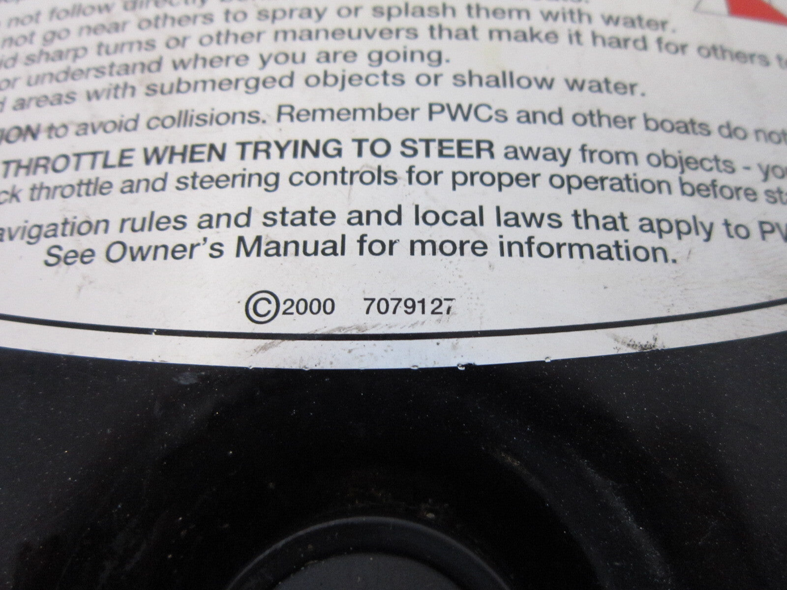 Polaris PWC Watercraft 2001 Virage / Genesis Black Console Lid Part 5434176-1093