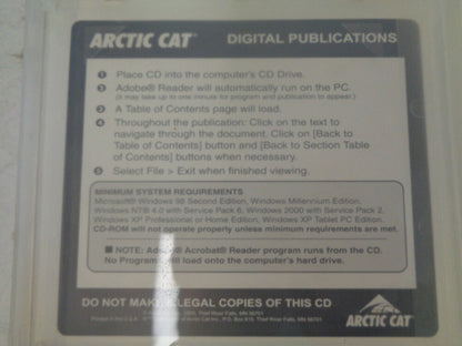 Arctic Cat 2007 Snowmobile Service Manual CD Disc Part# 2257-765