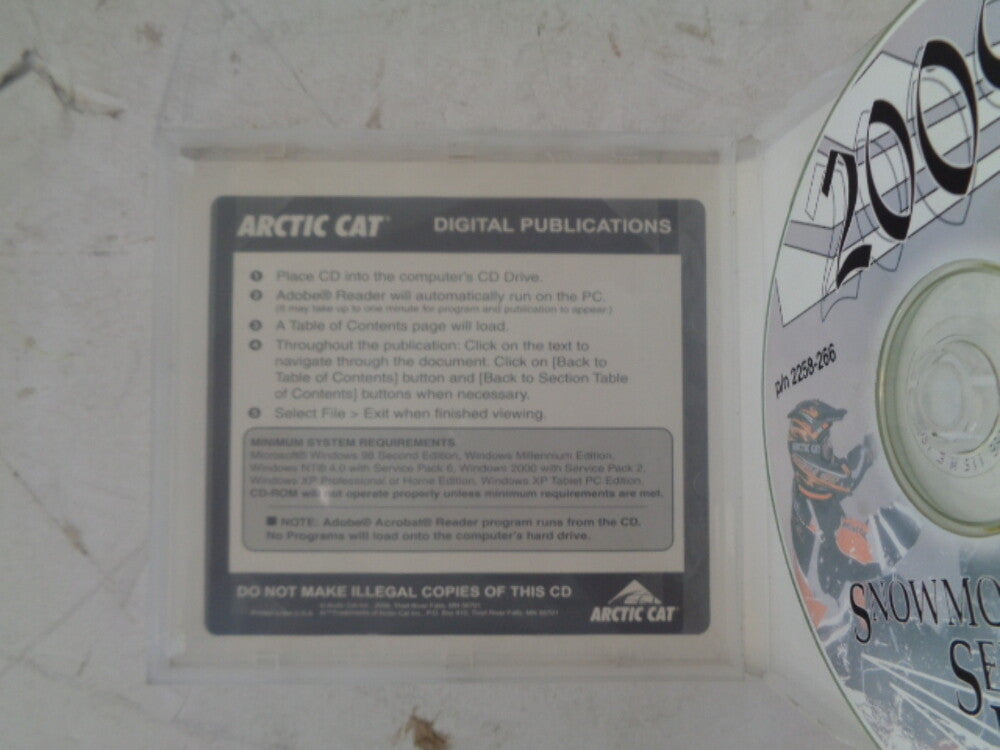 Arctic Cat 2009 Snowmobile Service Manual CD Disc Part# 2258-266