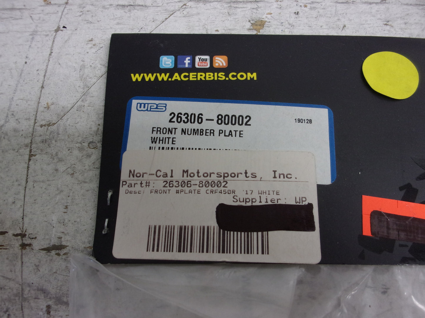 Honda 2017 CRF450R NEW Acerbis Front Number Plate Assembly Part# 26306-80002