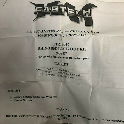 Fabtech Rhino Bed Lock Kit FT95046 FTR10046i Part# FTR10046 OEM NEW
