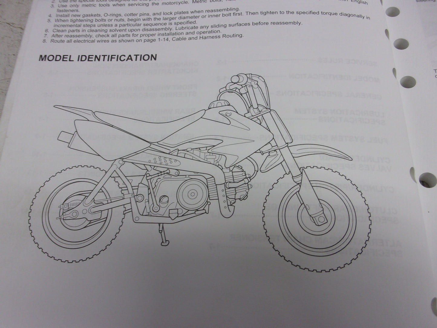 Honda Dirt Bike MX 2004-2019 CRF50R OEM Service Manual Part# 61GEL64