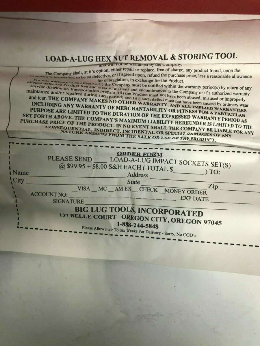 Big Lug Tools Load-A-Lug Hex Nut Removal Storing Tool Kit 3/4" 19mm 13/16" 21mm