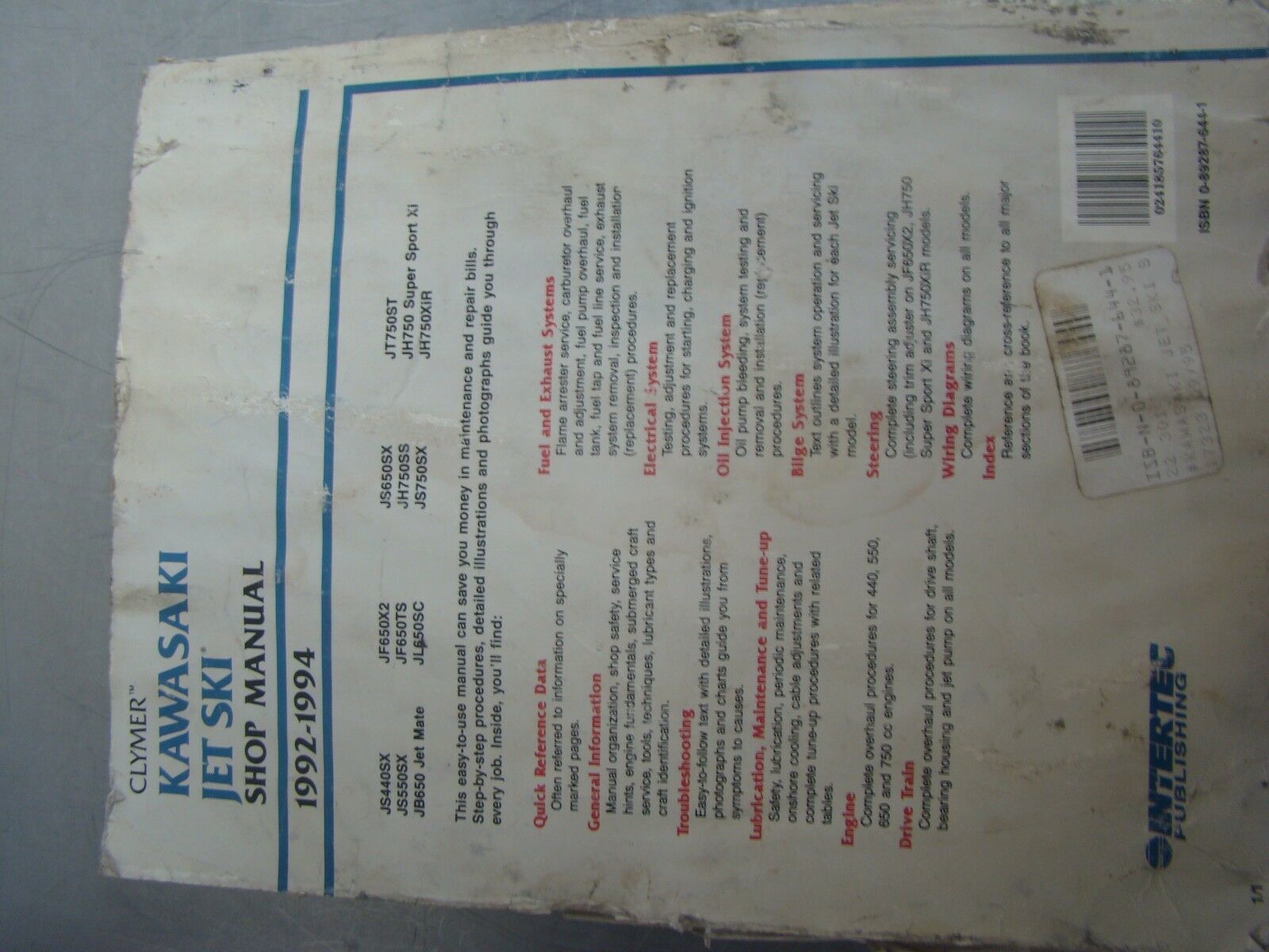 Clymer Kawasaki 92-94 440 550 650 750 OEM Shop Manual Part# 1SB-N-0-89287-644-1