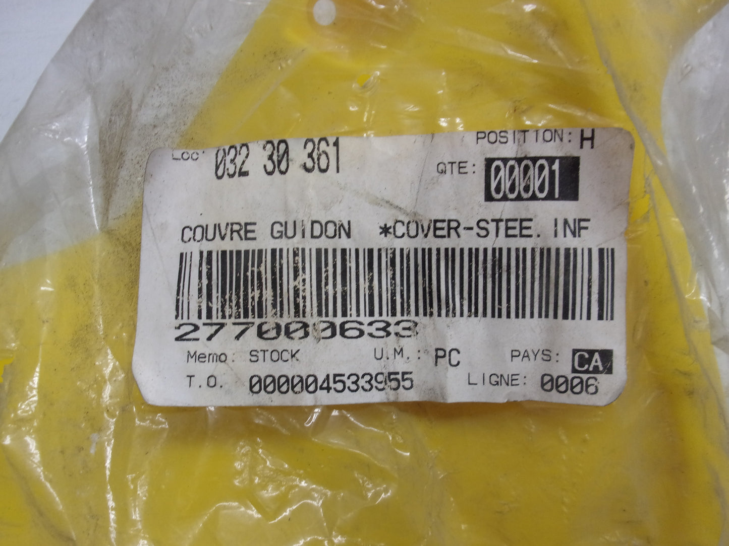 Sea Doo Bombardier 1997 GTI OEM NEW Yellow Lower Steering Cover Part# 277000633