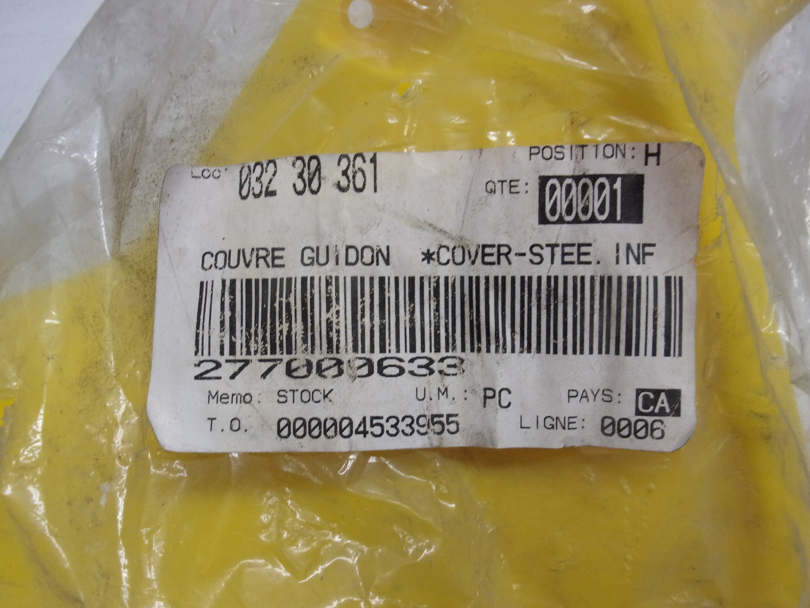 Sea Doo Bombardier 1997 GTI OEM NEW Yellow Lower Steering Cover Part# 277000633