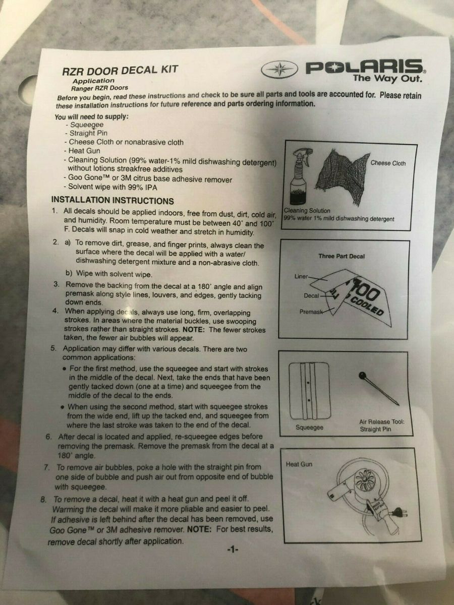 Polaris 2008-13 RZR 800 900 Blue Fire Door Wrap Decal Kit Part# 2879311 OEM NEW