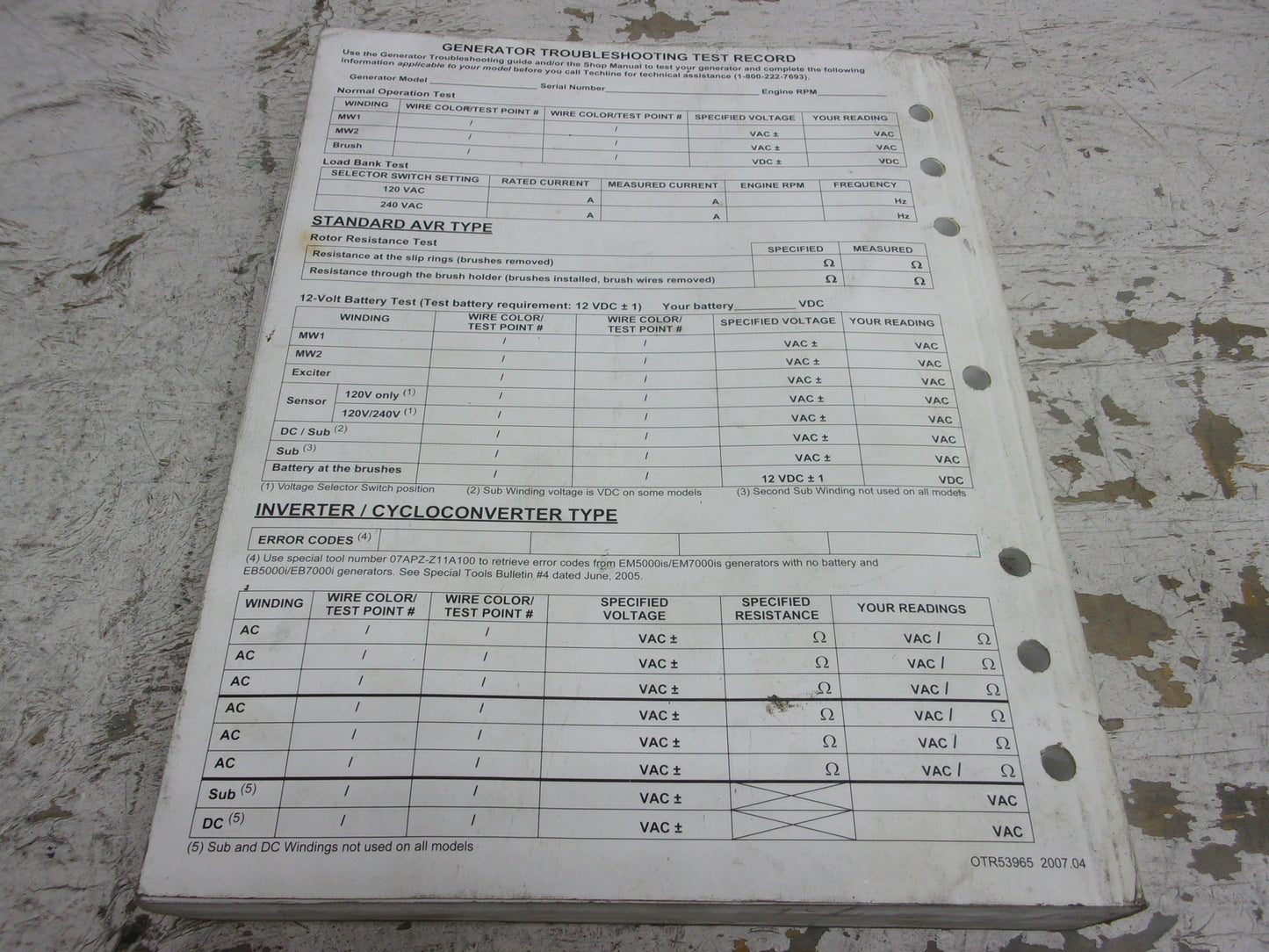 Honda Generator 2008 OEM Generator Troubleshooting Manual Part# TO103
