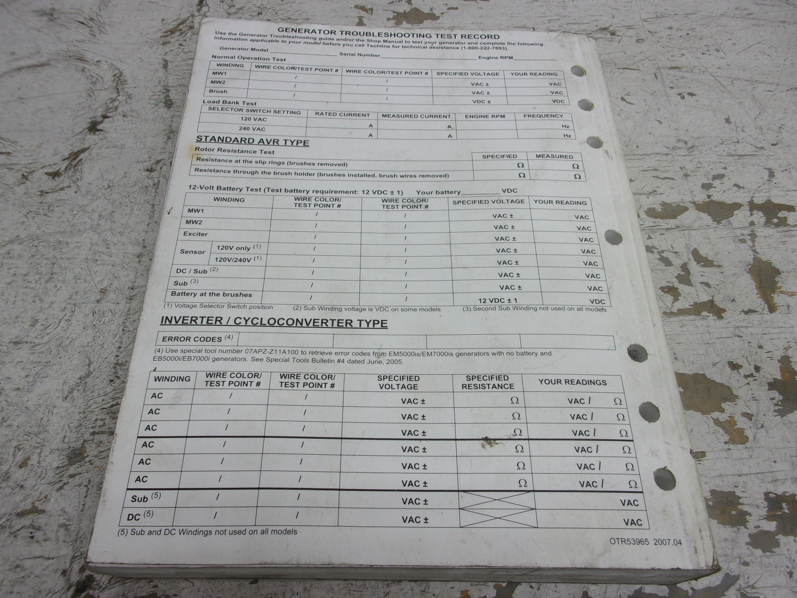 Honda Generator 2008 OEM Generator Troubleshooting Manual Part# TO103