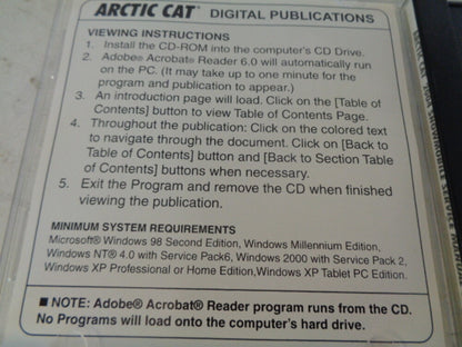Arctic Cat 2004 Snowmobile Service Manual CD Disc Part# 2256-932