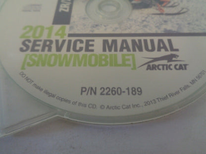 Arctic Cat Snowmobile 2014 ZR/XF/M 4-Stroke Service Manual CD Disc # 2260-189
