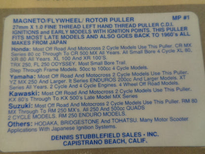 Dennis Stubblefield MP1 Magneto Flywheel Puller MP-1 27mm x 1.0mm LH Thread 8156