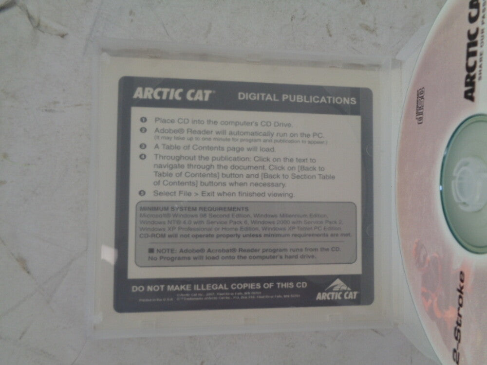 Arctic Cat 2008 4-Stroke Snowmobile Service Manual CD Disc Part# 2259-008