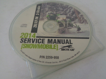 Arctic Cat Snowmobile 2014 ZR/XF/M 2-Stroke Service Manual CD Disc Part 2259-958
